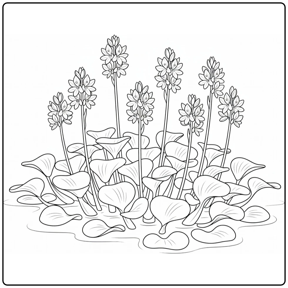 Waterplanten Kleurplaat met waterhyacinten ronde bladeren