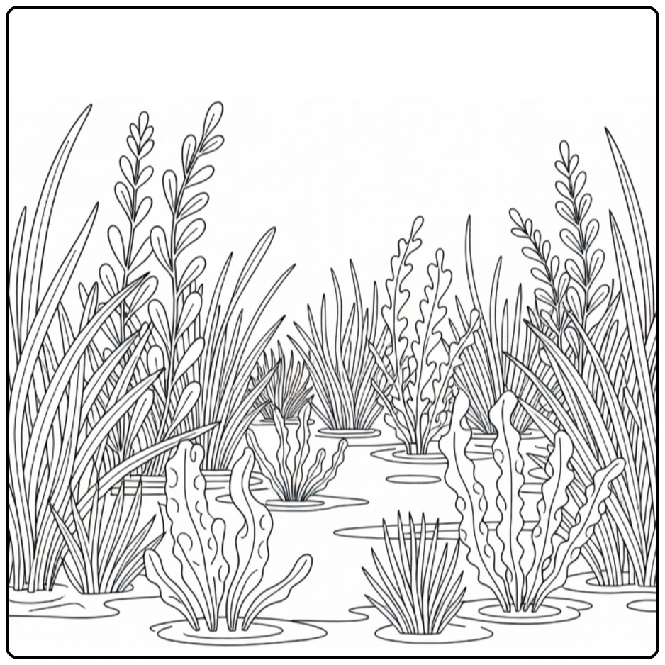 Waterplanten Kleurplaat van zeegras en zeewier aan de kust