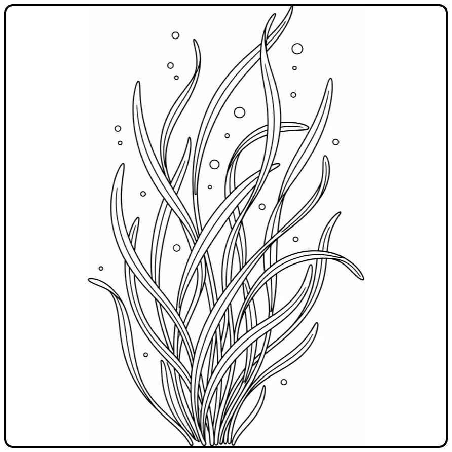 Waterplanten Kleurplaat met wiegend aalgras en bubbels
