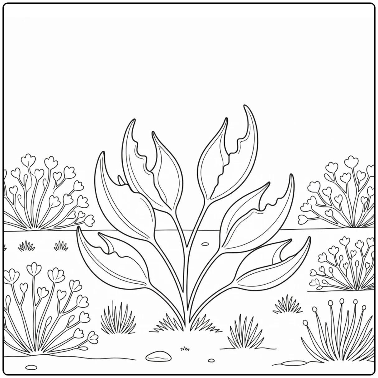 Woestijnplanten Kleurplaat met duivelsklauw plant en zaaddozen