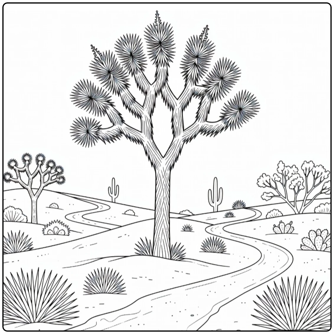 Woestijnplanten Kleurplaat met Joshua Tree op zachte duin