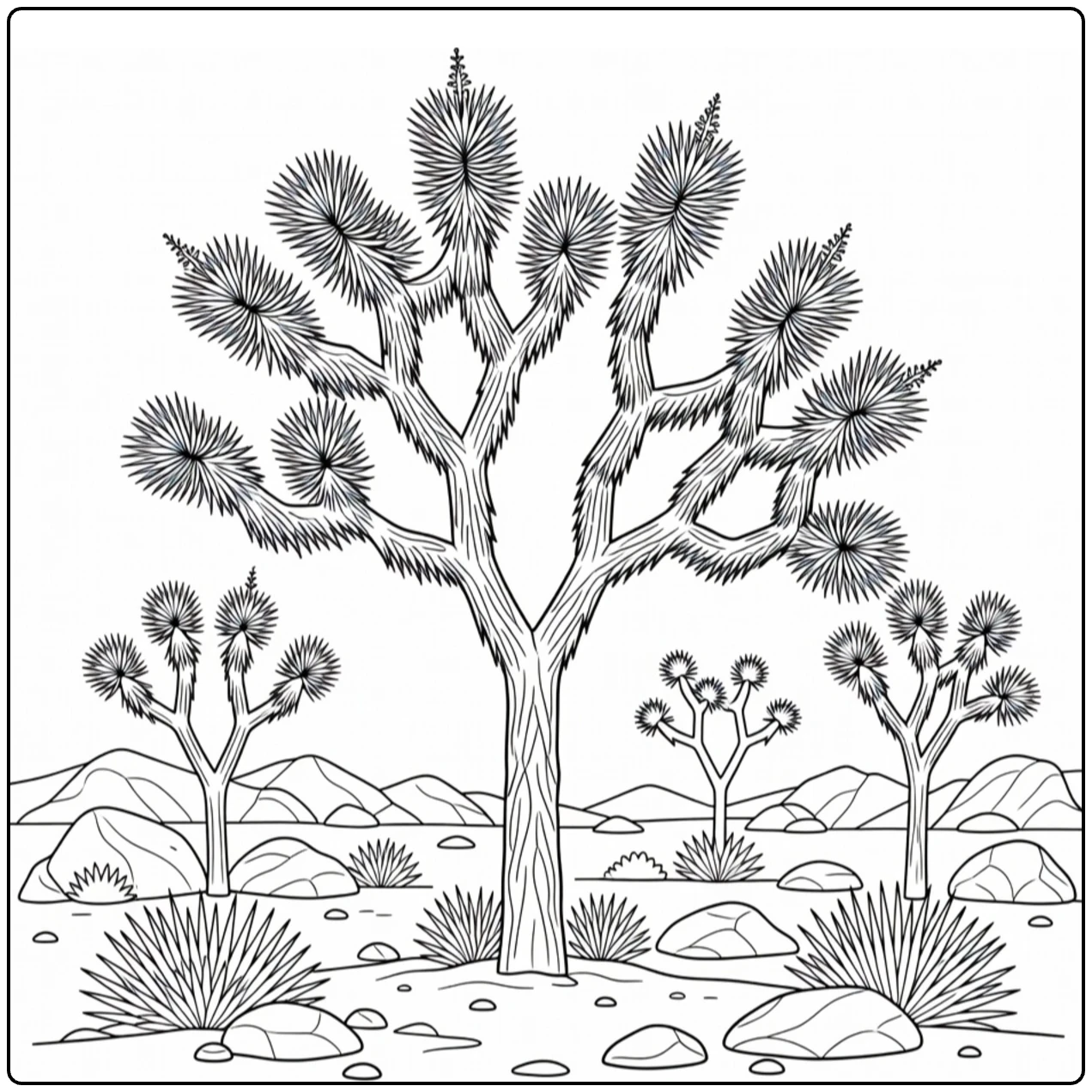 Woestijnplanten Kleurplaat met kronkelende Joshua Tree takken