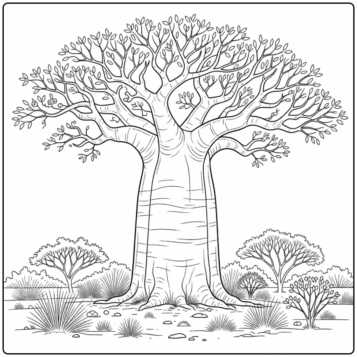 Woestijnplanten Kleurplaat Baobab boom in droge woestijn
