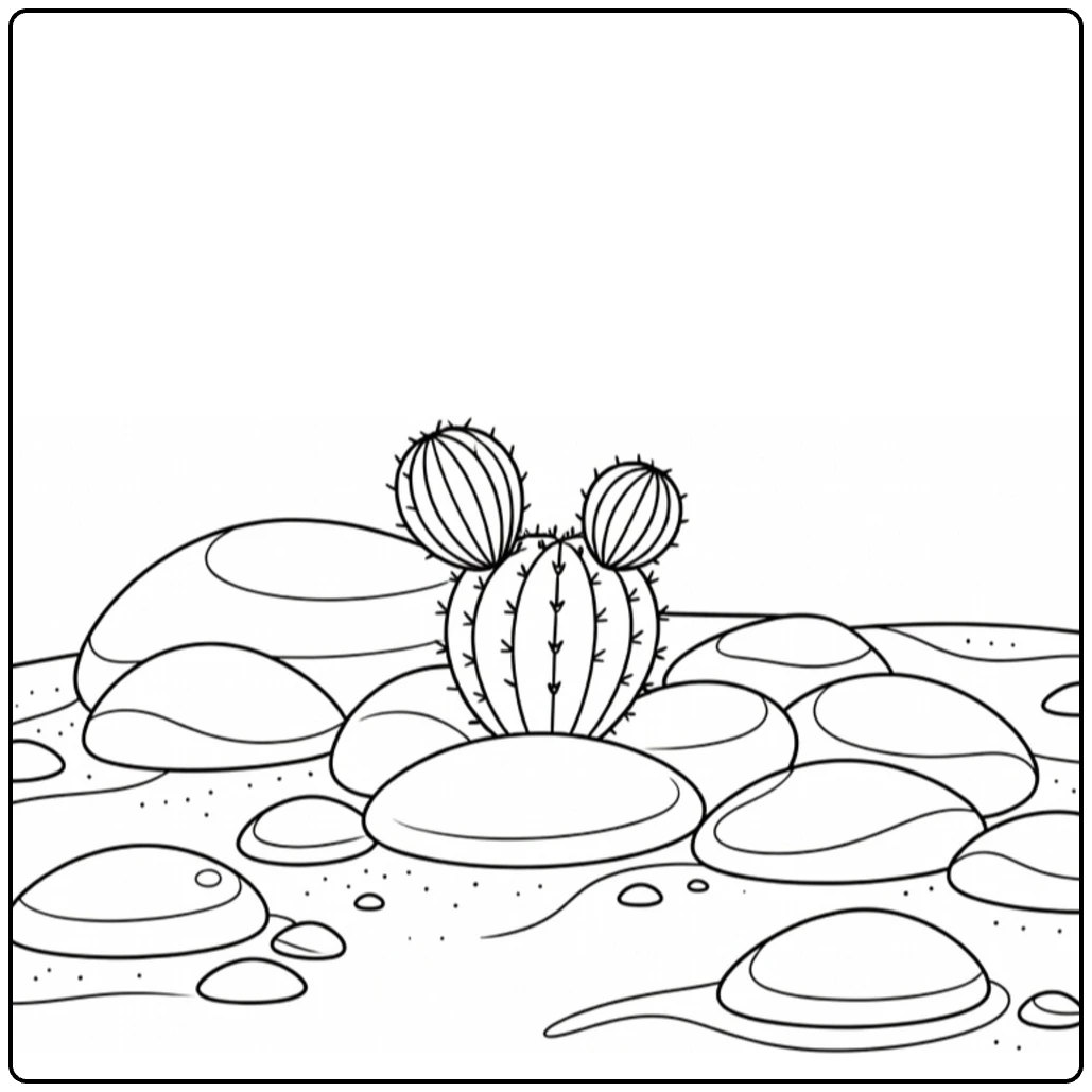 Woestijnplanten Kleurplaat peyote cactus tussen stenen