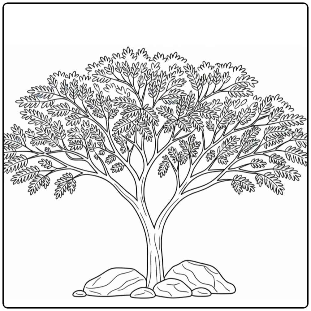 Woestijnplanten Kleurplaat Acacia mangium boom met rotsen