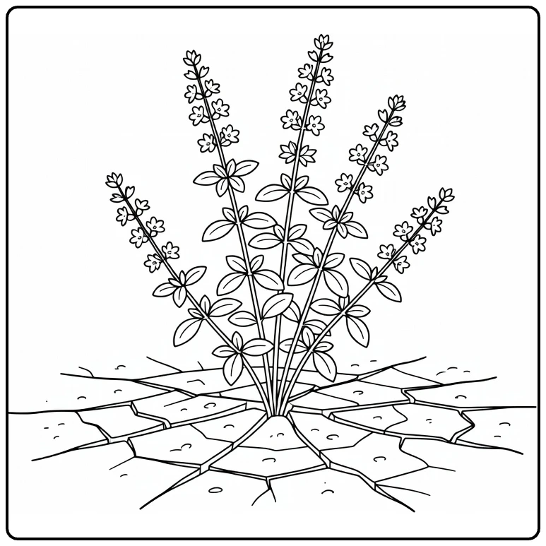 Woestijnplanten Kleurplaat met basilicum in woestijngrond