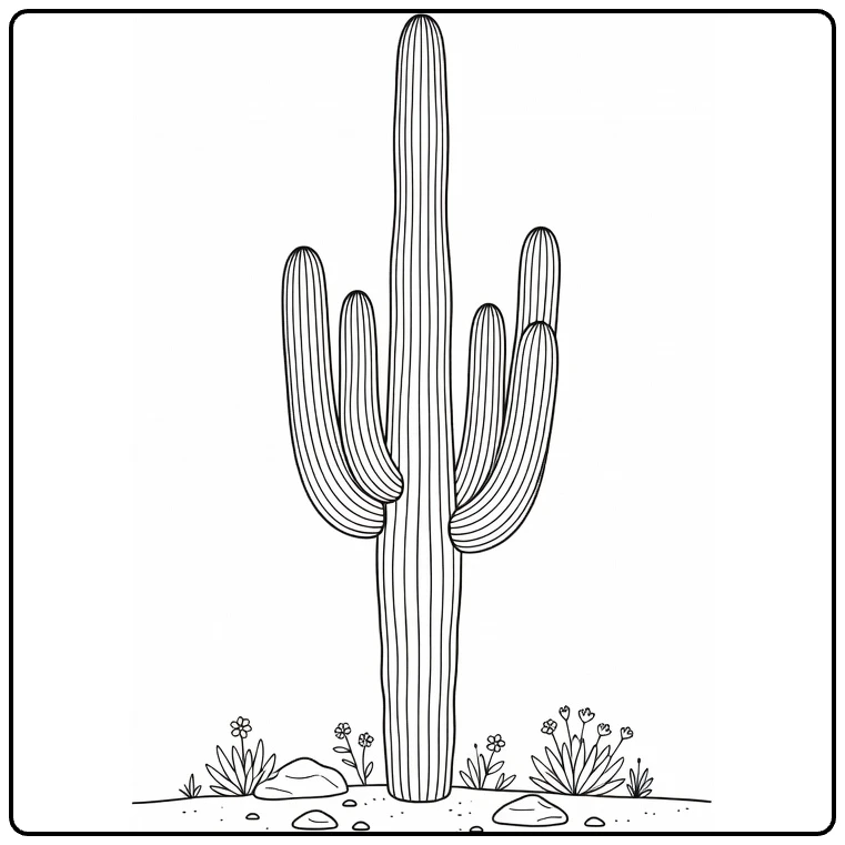 Woestijnplanten Kleurplaat met Saguaro cactus in woestijn