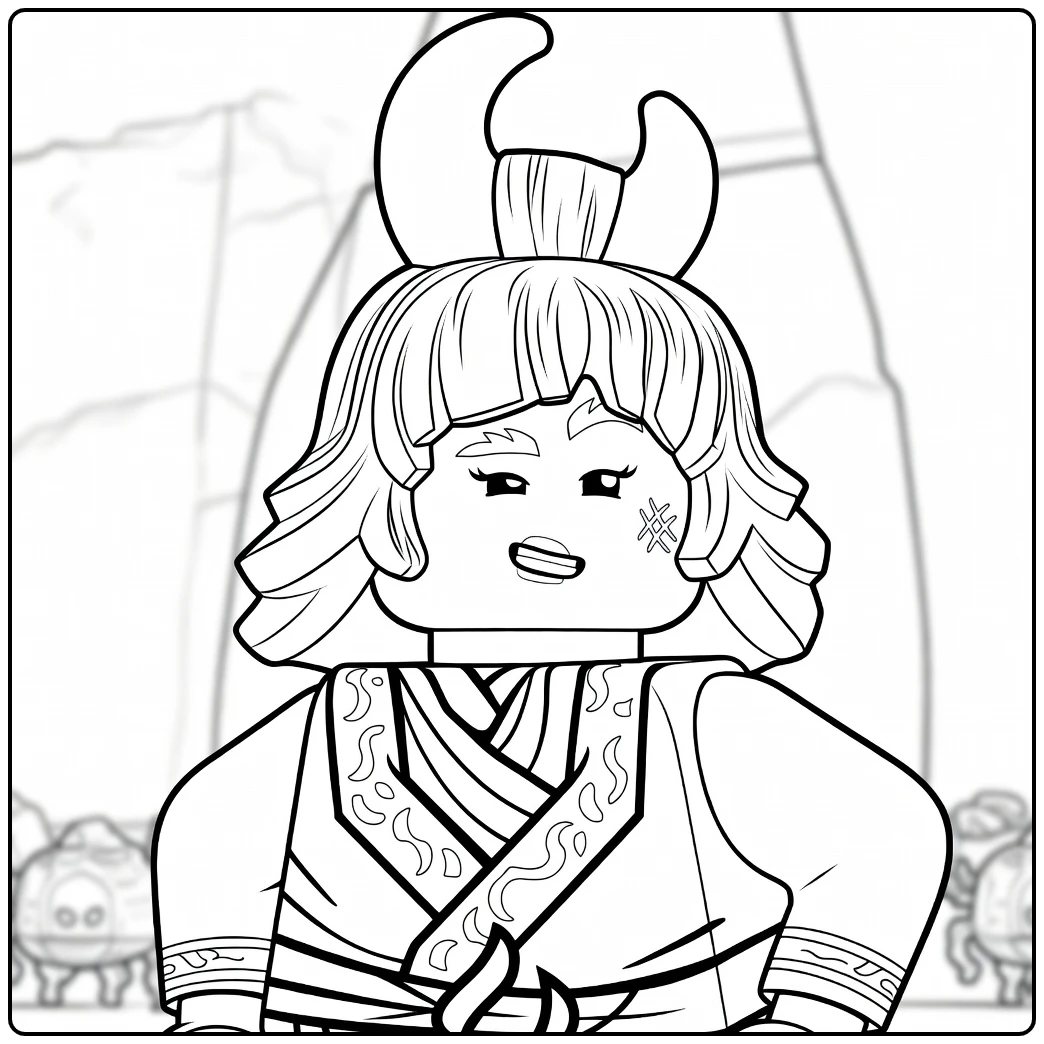Wyldfyre ninjago kleurplaat van de gehoornde figuur met hand op heup en golvend haar