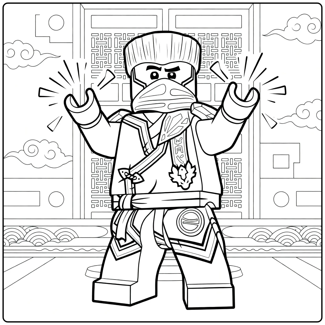 kleurplaat ninjago zane met ninja harnas helm en open handen
