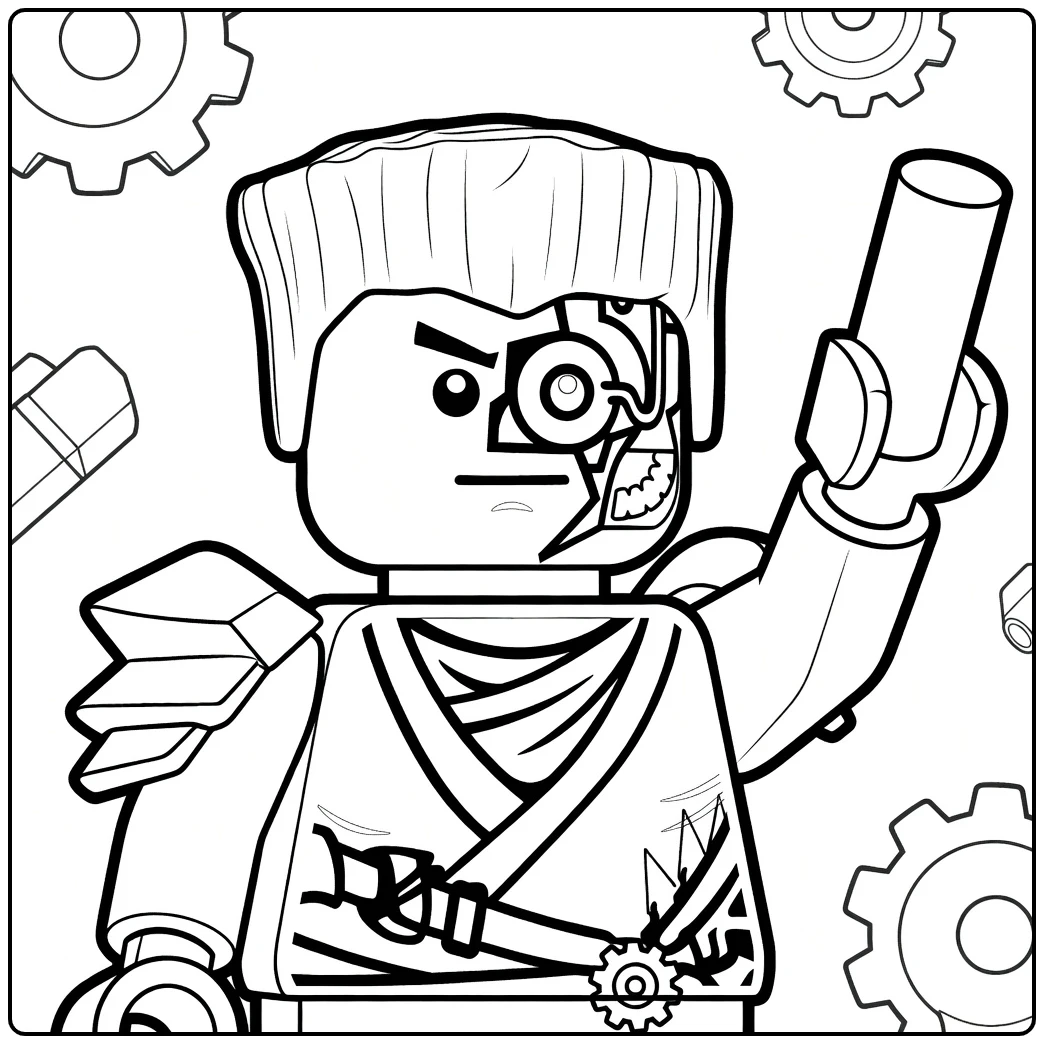 kleurplaat ninjago zane met gouden schouderpantser en mechanisch oog