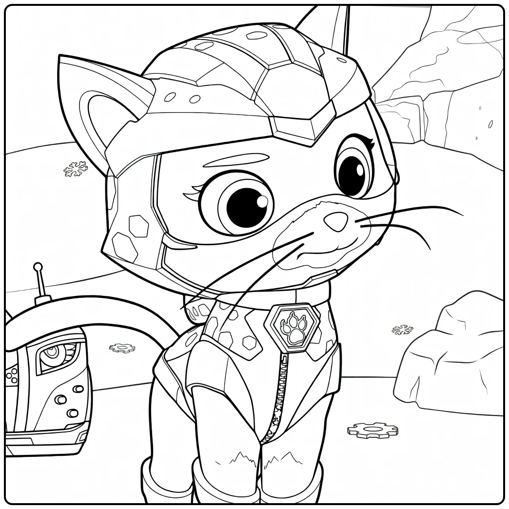 Zittende antropomorfe kat met helm en vizier shade paw patrol kleurplaat