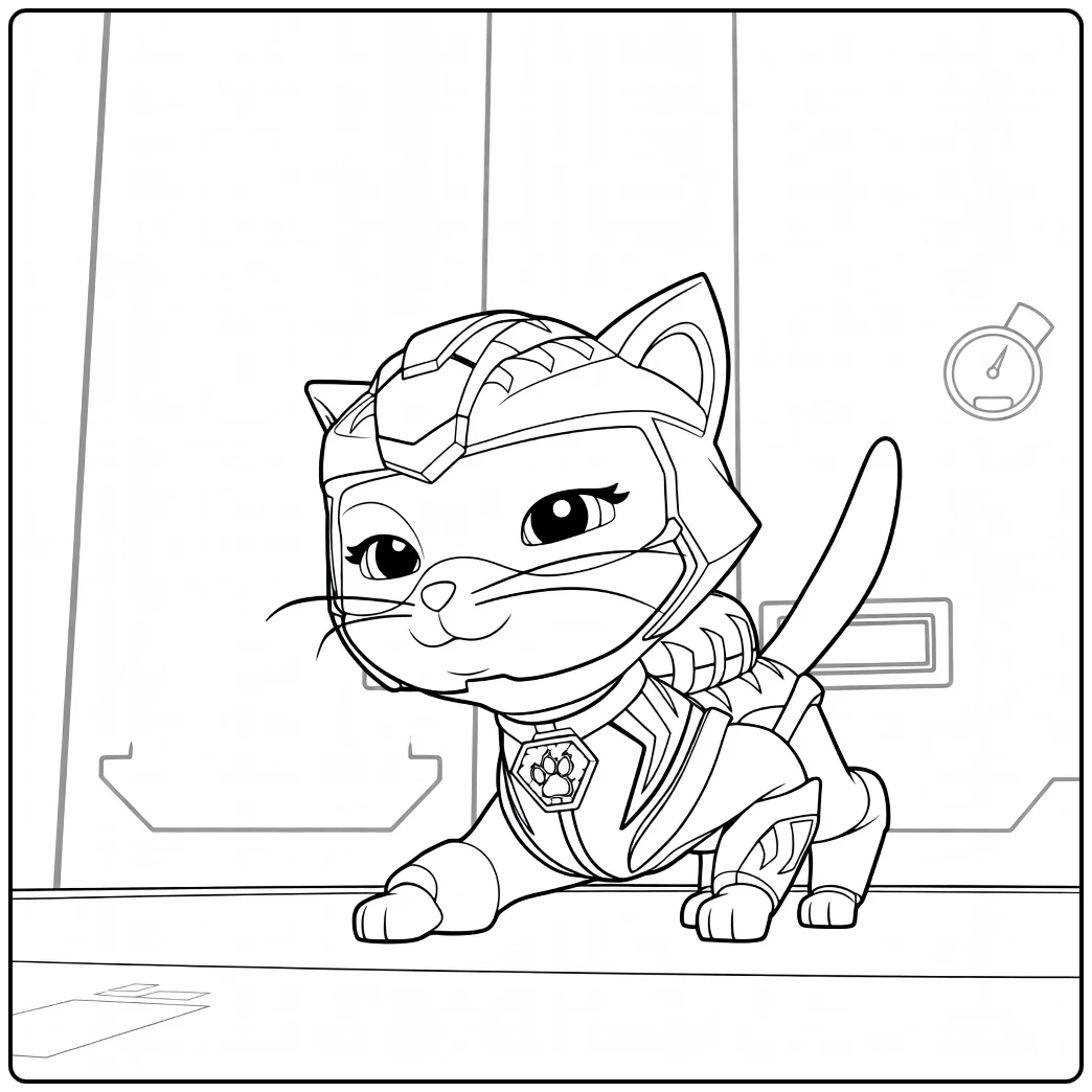 Antropomorfe kat in robotisch harnas met helm en vizier Paw Patrol Seizoen 9 Kleurplaat