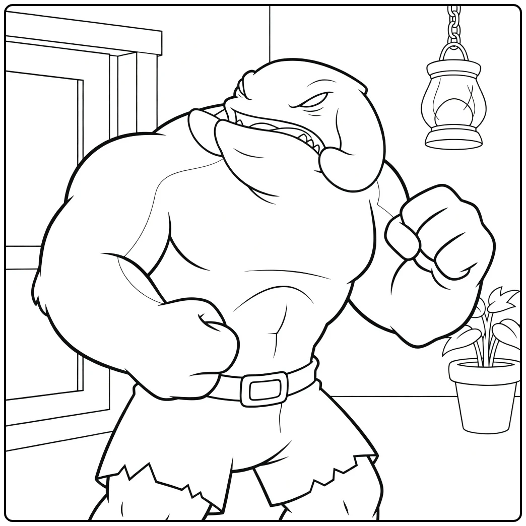 Captain Gantu Kleurplaat van een gespierde alien met vuisten gebald en tanden ontbloot