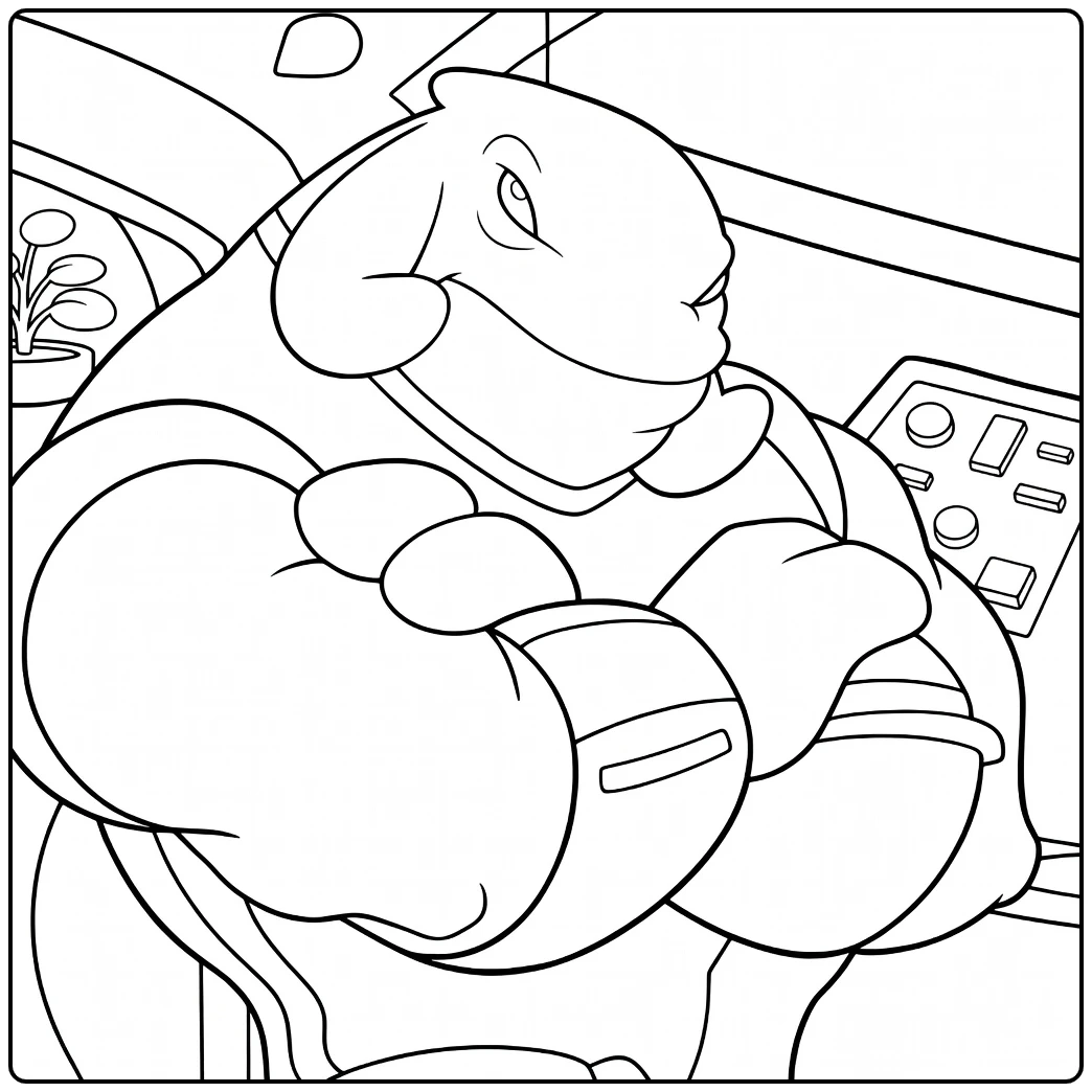 Captain Gantu Kleurplaat van een gespierde alien met blauwe ogen en over elkaar geslagen armen