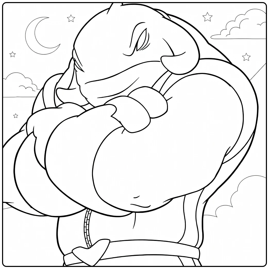 Captain Gantu Kleurplaat van een gespierde reptielachtige humanoid met over elkaar geslagen armen en een strenge blik tegen een sterrenhemel.