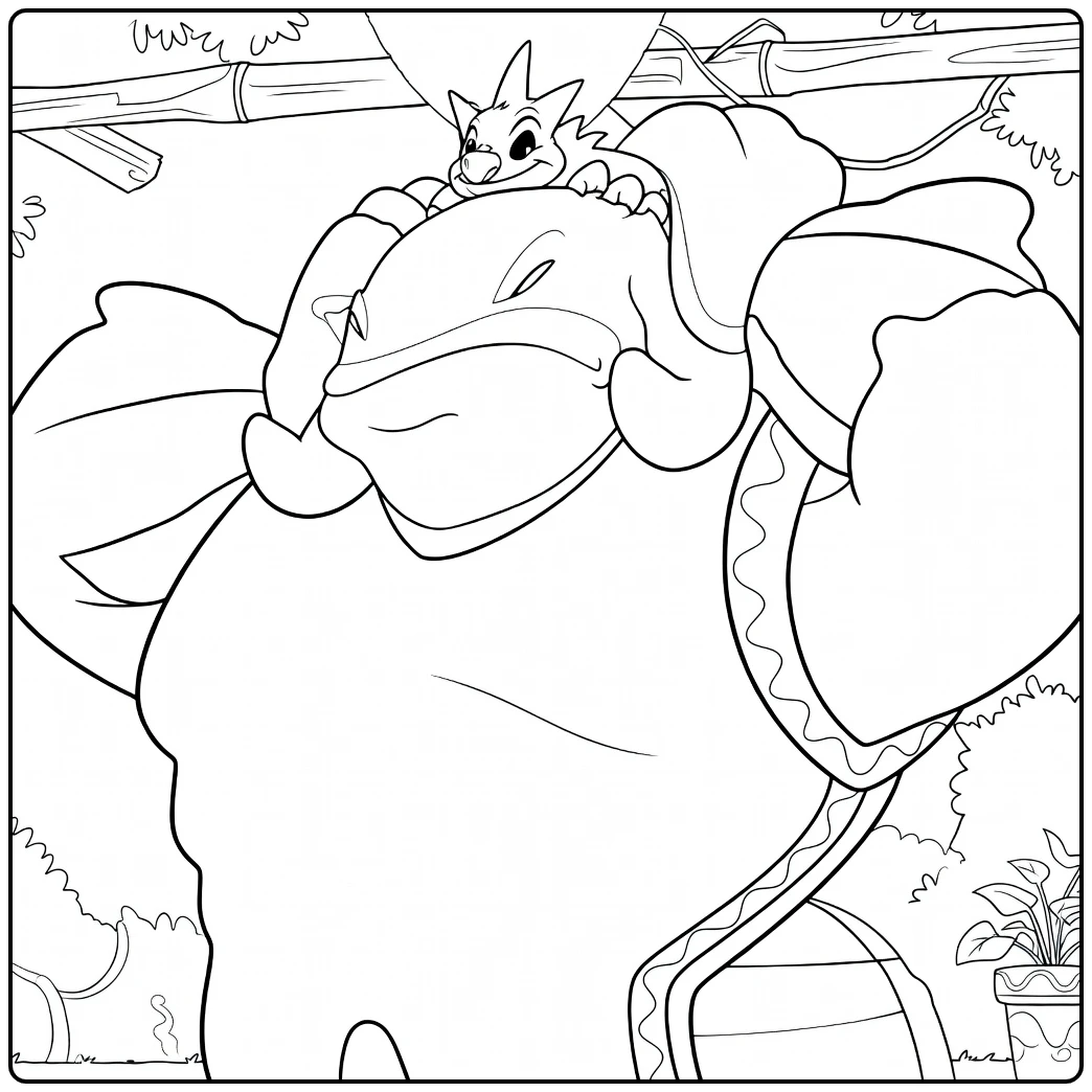 Captain Gantu Kleurplaat van een grote gespierde figuur met armen geheven en een klein stekelig wezen op het hoofd