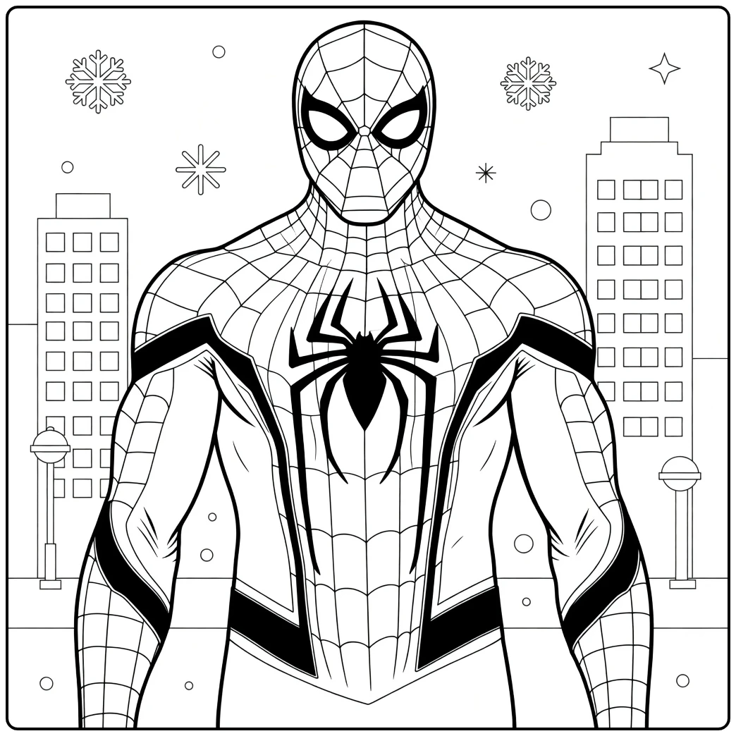 Spiderman Kleurplaat van een held met masker en spinembleem op de borst
