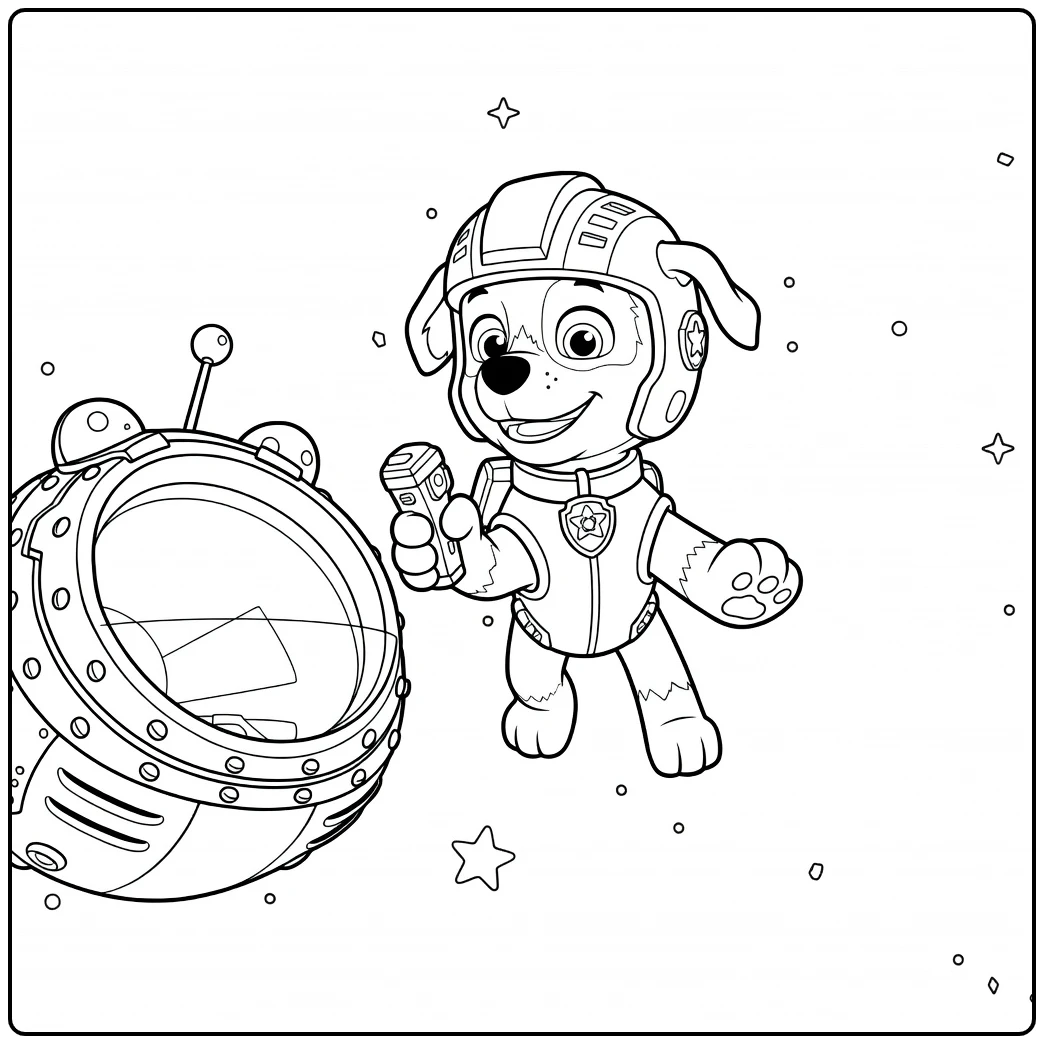 Paw Patrol Seizoen 9 Kleurplaat van een hond met helm en vest die een apparaat vasthoudt