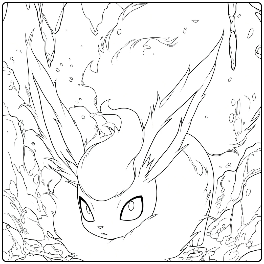 Flareon Kleurplaat van een hurkende vos met vlammende oren en staart