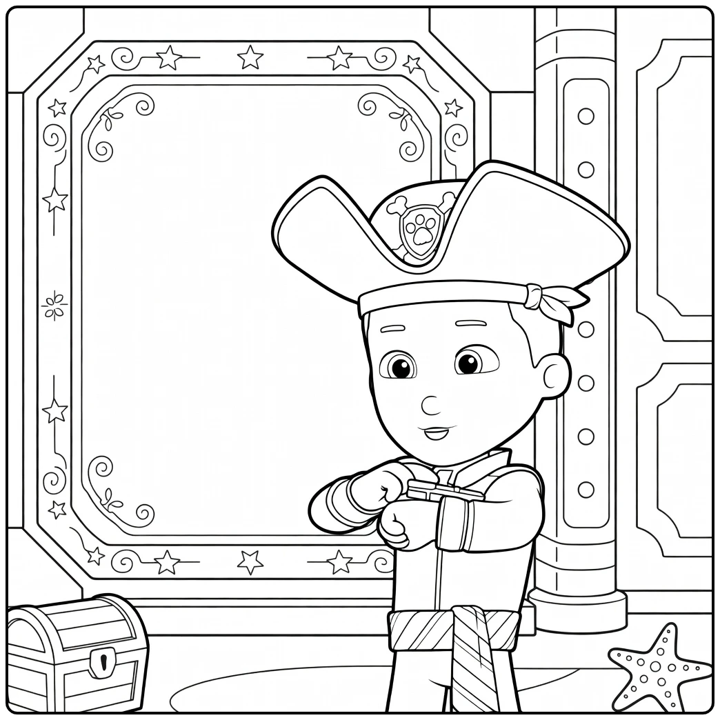 Paw Patrol Seizoen 4 Kleurplaat van een jonge jongen in piratenkostuum met handen voor de borst