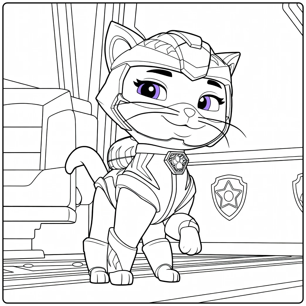 Antropomorfe kat in blauwe wapenrusting met helm rory paw patrol kleurplaat