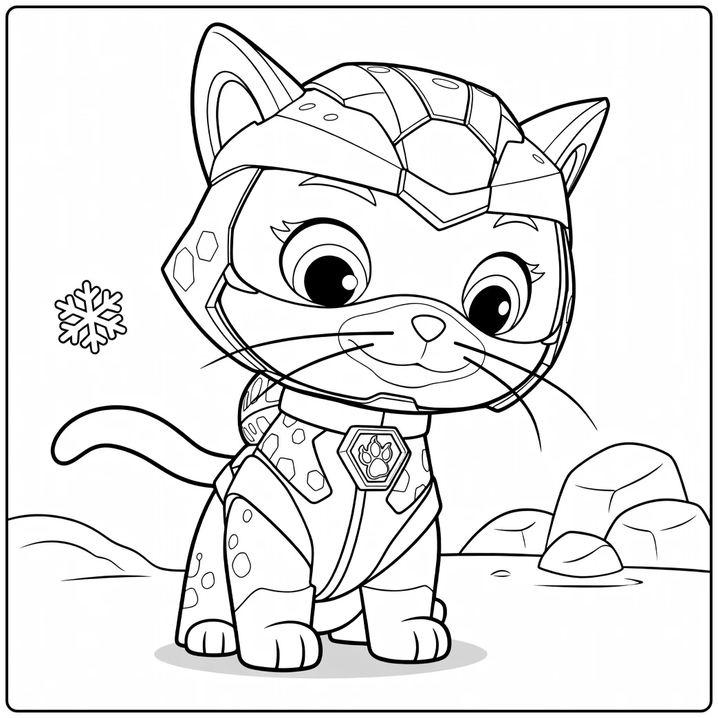 Zittende kat in harnas met helm en pootembleem shade paw patrol kleurplaat