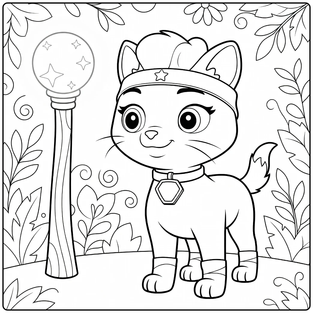 Kleurplaat van een kat die rechtop staat naast een lantaarnpaal rory paw patrol kleurplaat