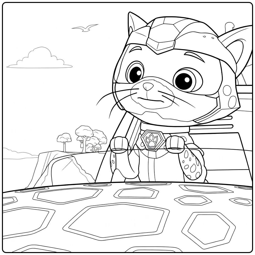 shade paw patrol kleurplaat van een kat met helm zittend in een cockpit