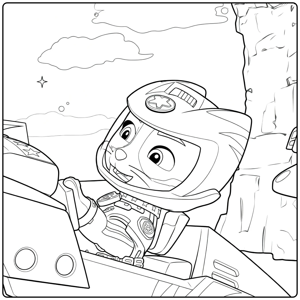 Anthropomorfe kat met helm in cockpit wild cat paw patrol kleurplaat