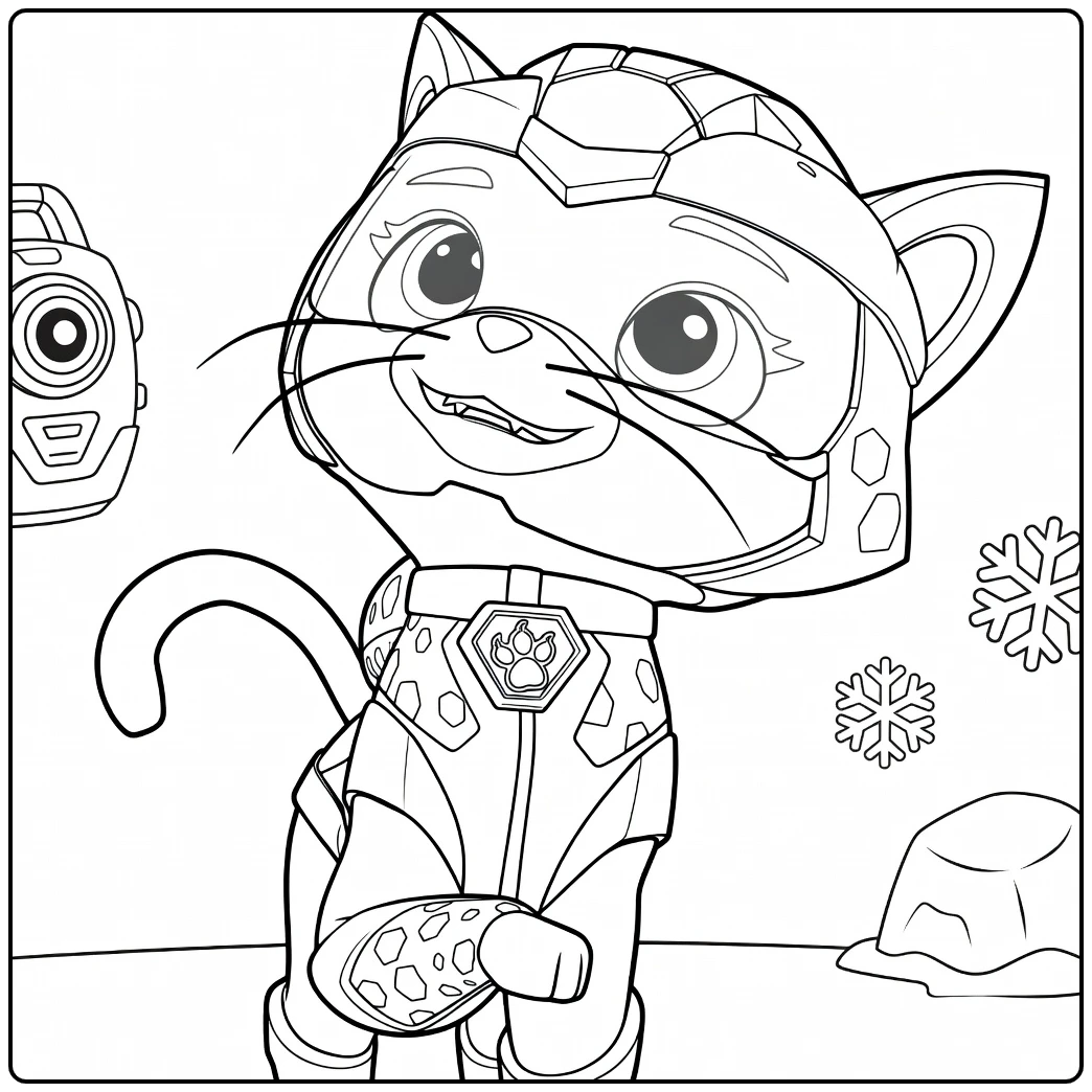 Antropomorfe kat in gepantserd pak met helm en vizier shade paw patrol kleurplaat