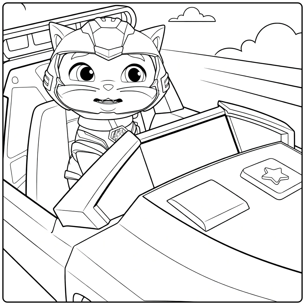 leo paw patrol kleurplaat met een kat in een geel voertuig