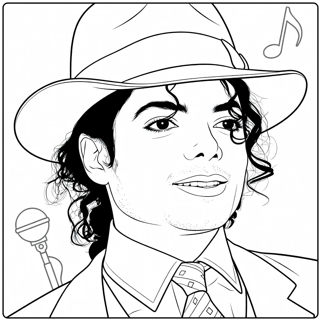 Volwassen man met krullend haar en brede fedora hoed michael jackson kleurplaat