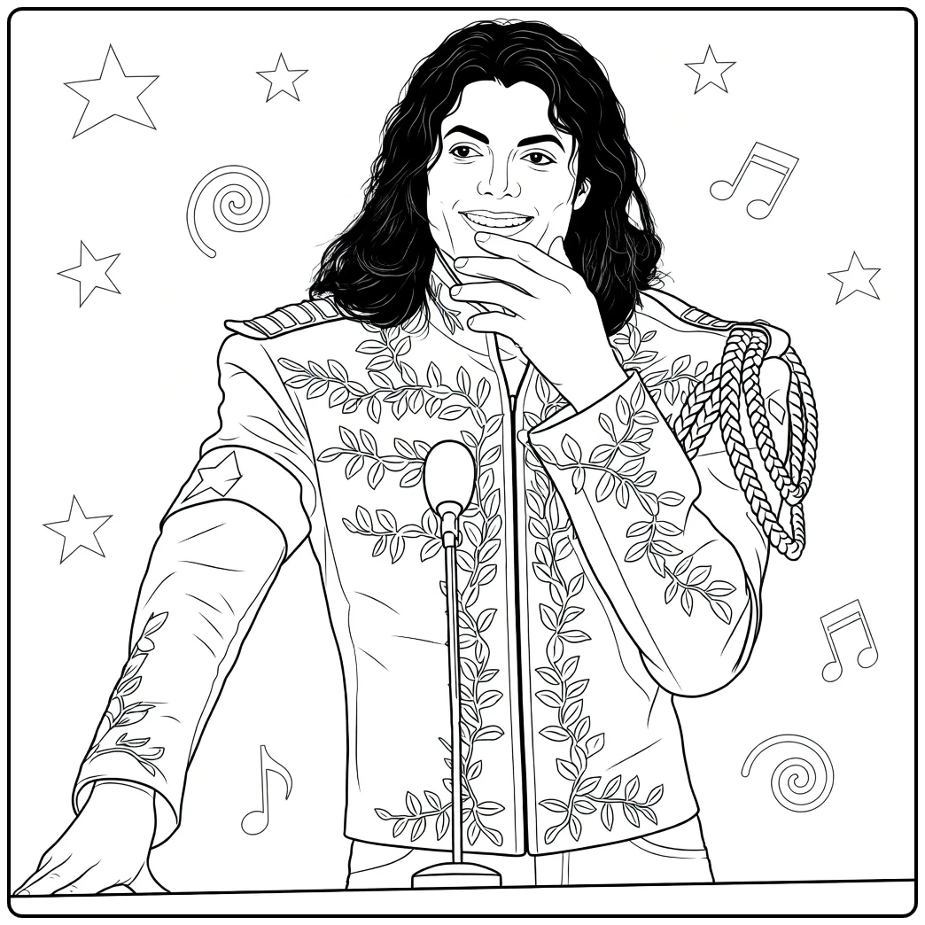 michael jackson kleurplaat met de zanger achter een podium en microfoon