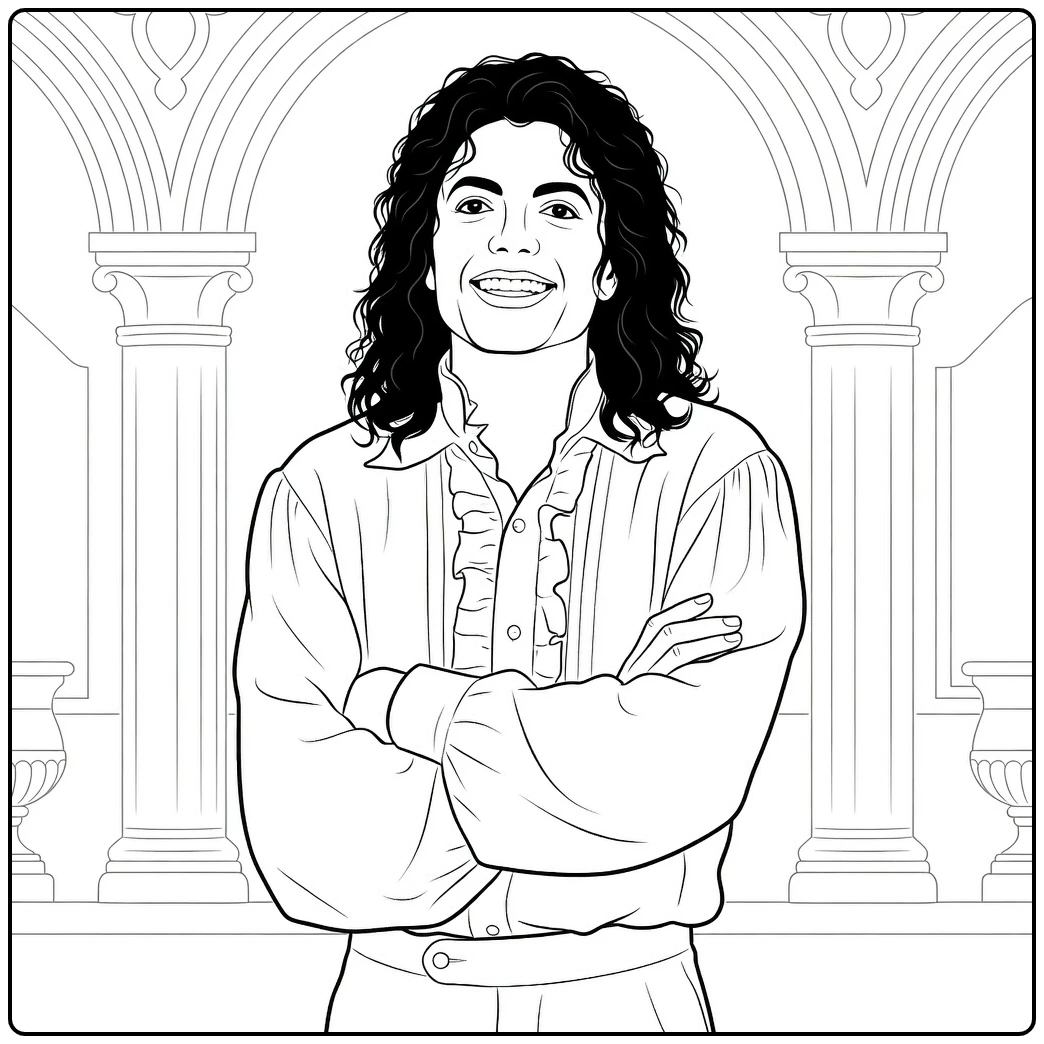michael jackson kleurplaat van een persoon met krullend haar en gekruiste armen
