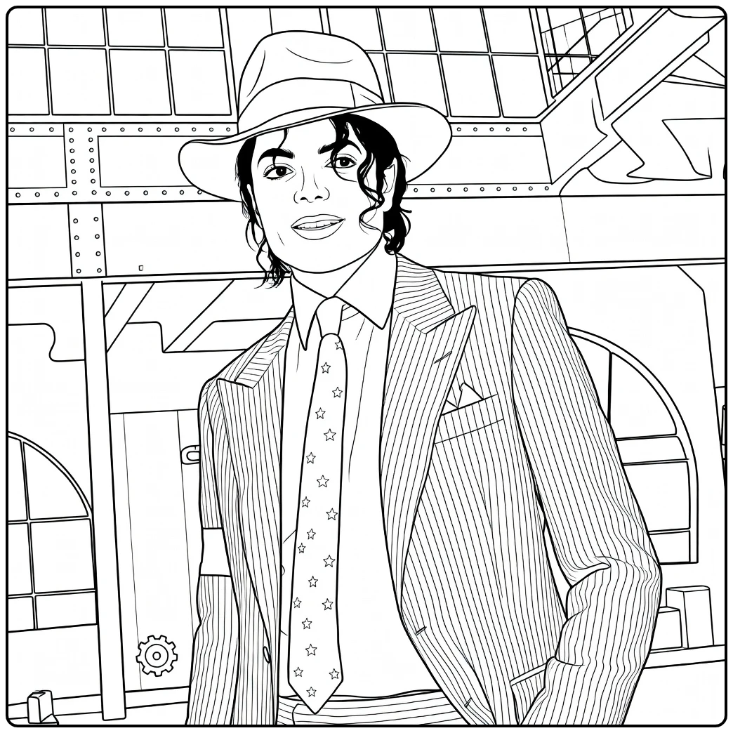 Volwassen man met krullend haar en fedora hoed michael jackson kleurplaat voor grote ramen