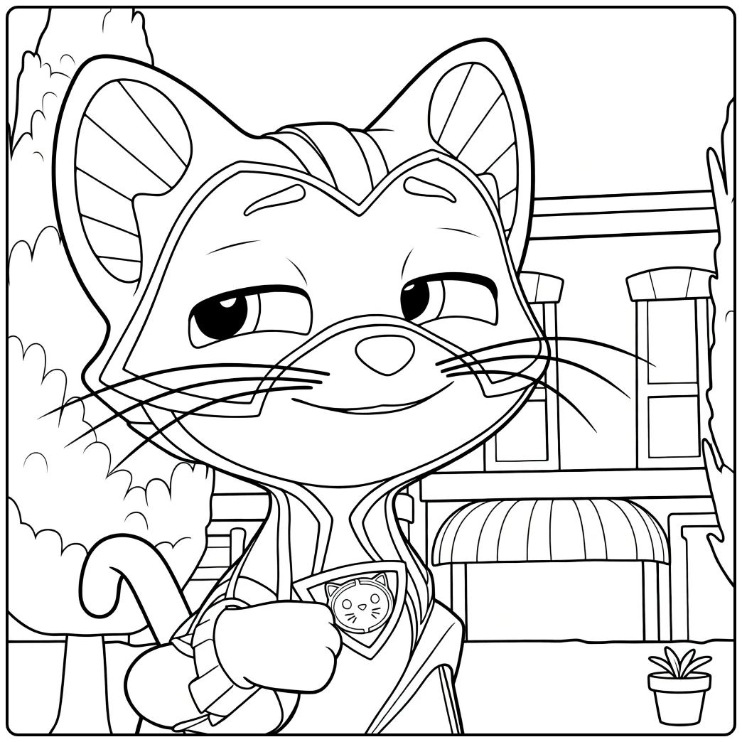 Paw Patrol Seizoen 6 Kleurplaat met een paarse kat in pak die duim omhoog steekt