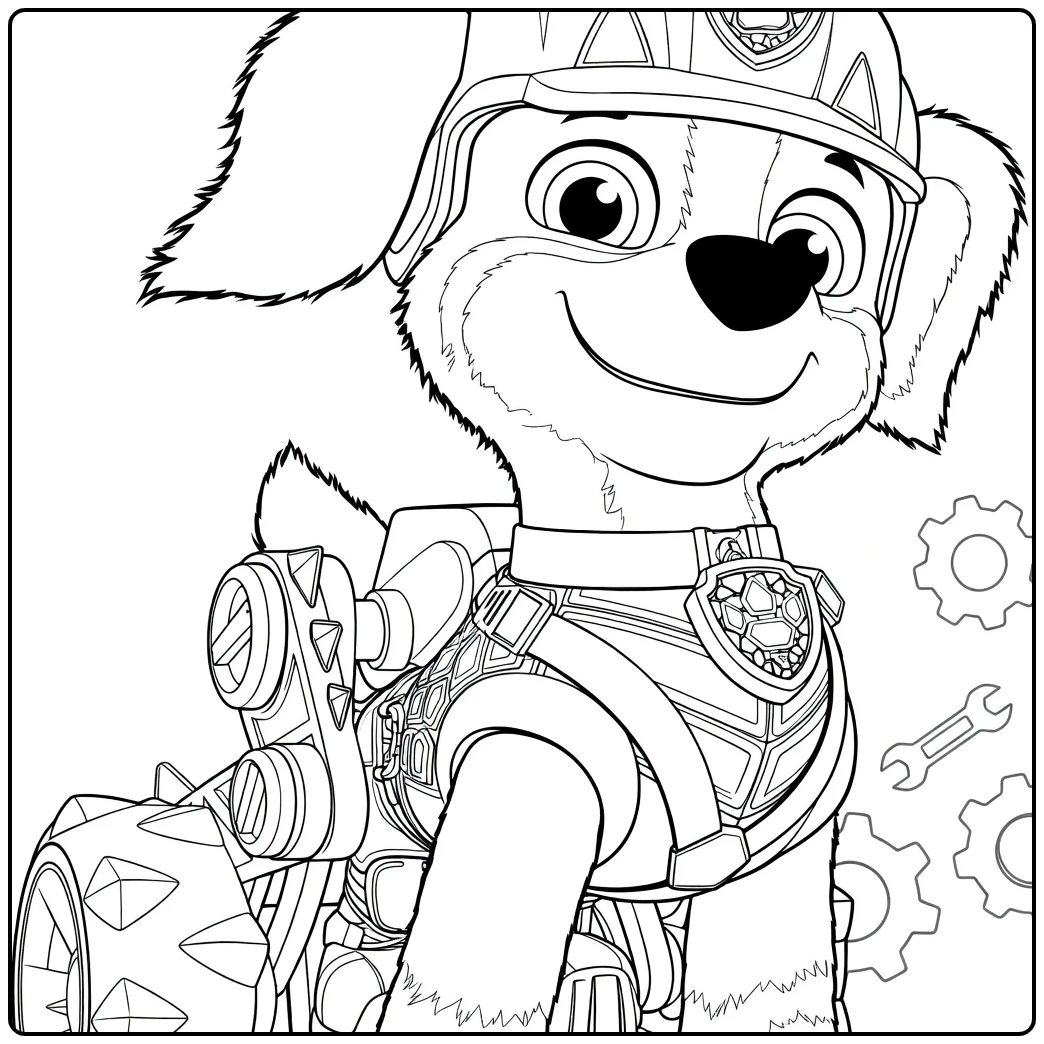 Rex met helm en gepantserde uitrusting in deze rex paw patrol kleurplaat