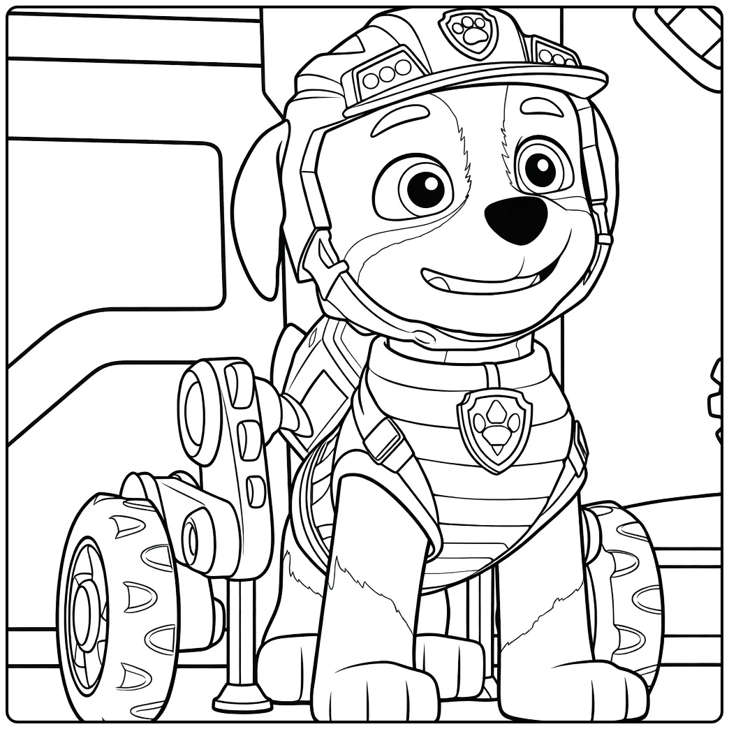Hond met helm en robotarm rex paw patrol kleurplaat