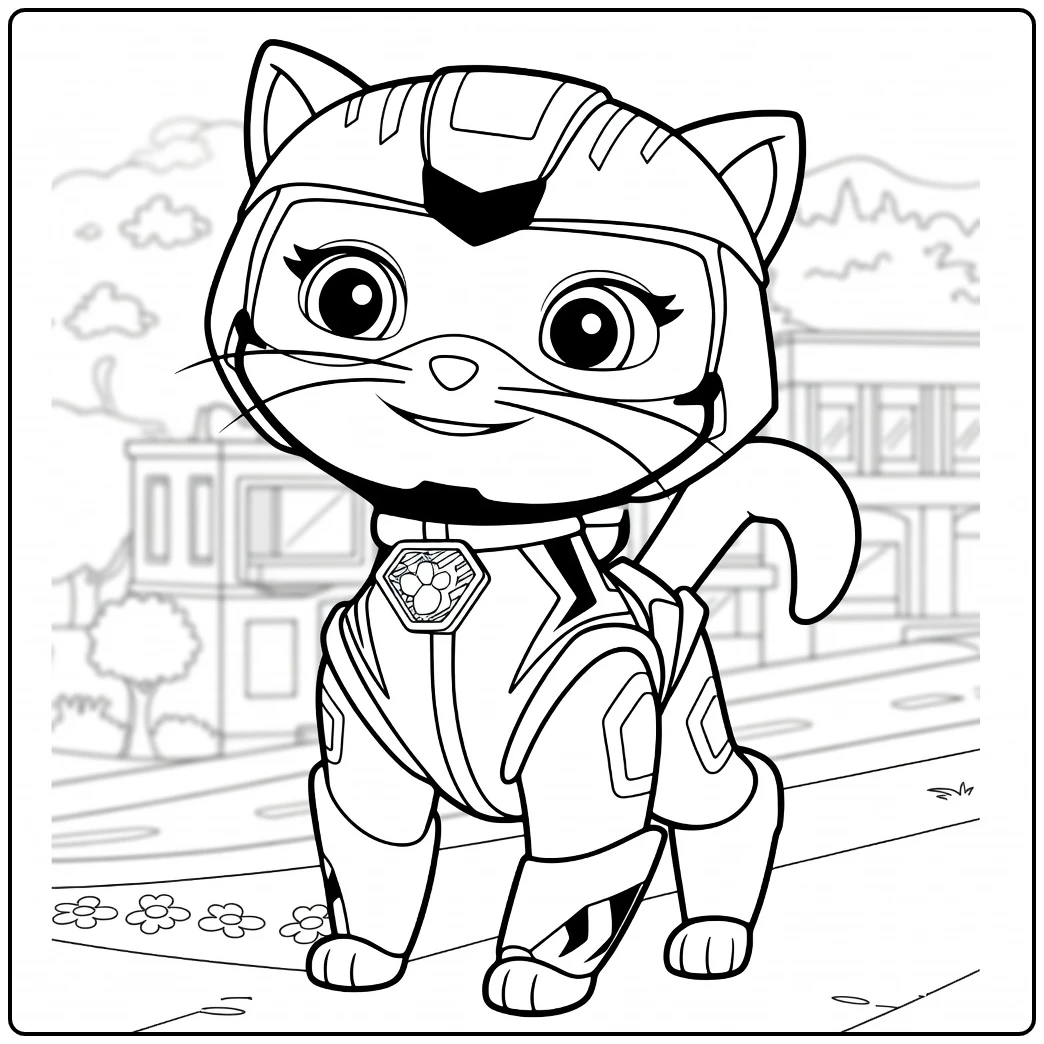 Robotkat met gepantserde ledematen en zeshoekig embleem rory paw patrol kleurplaat