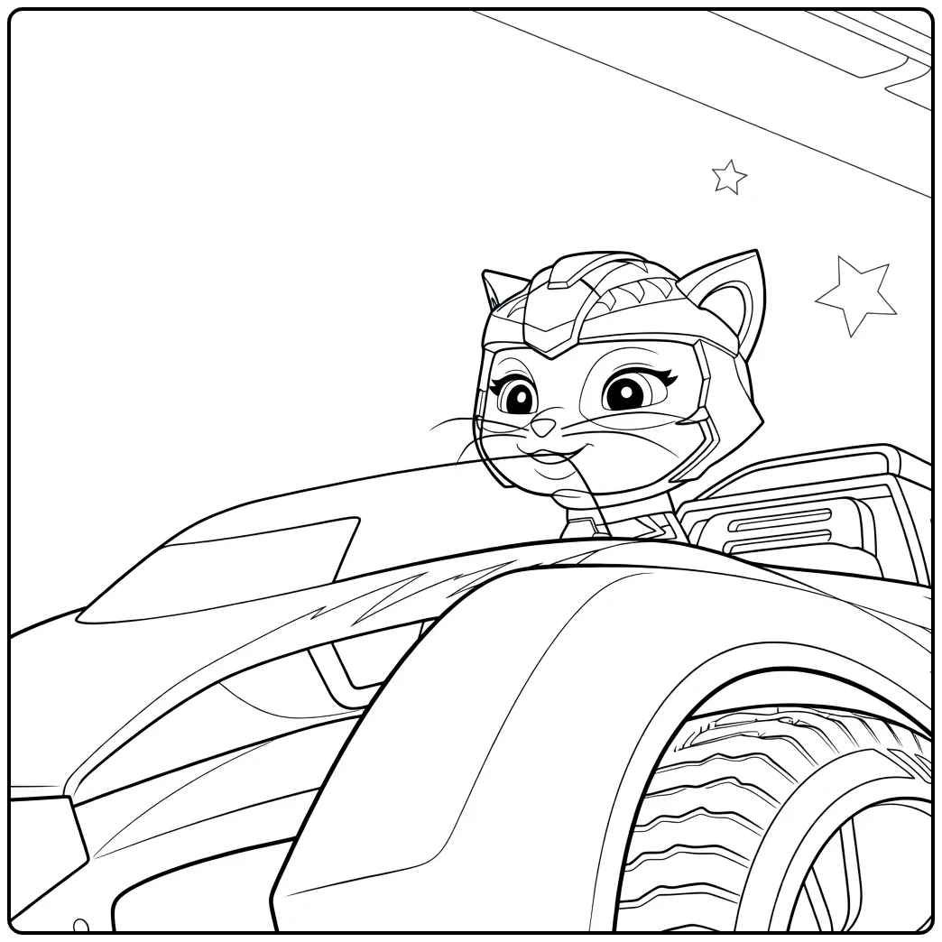 rory paw patrol kleurplaat met een kat in een futuristisch voertuig