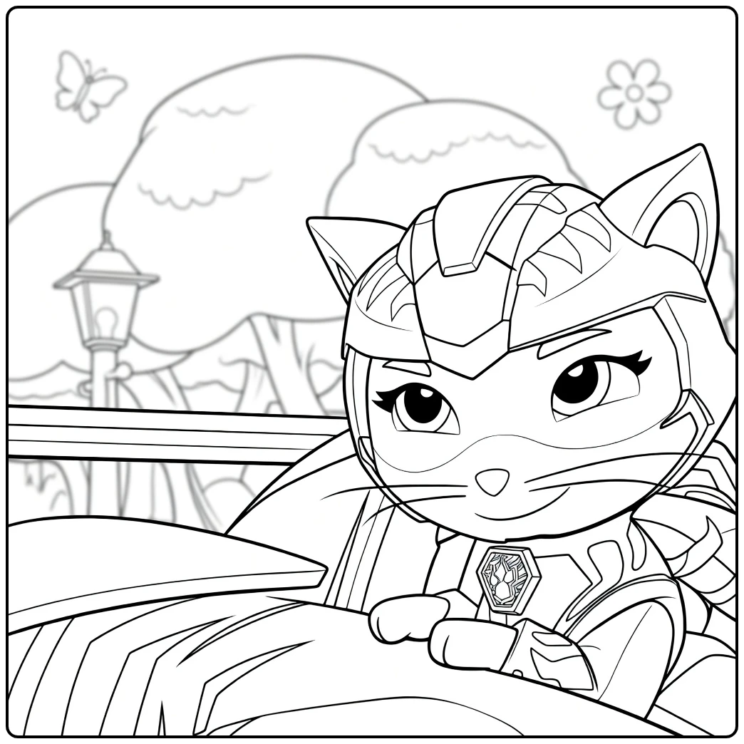 Kat met helm leunend in voertuig rory paw patrol kleurplaat