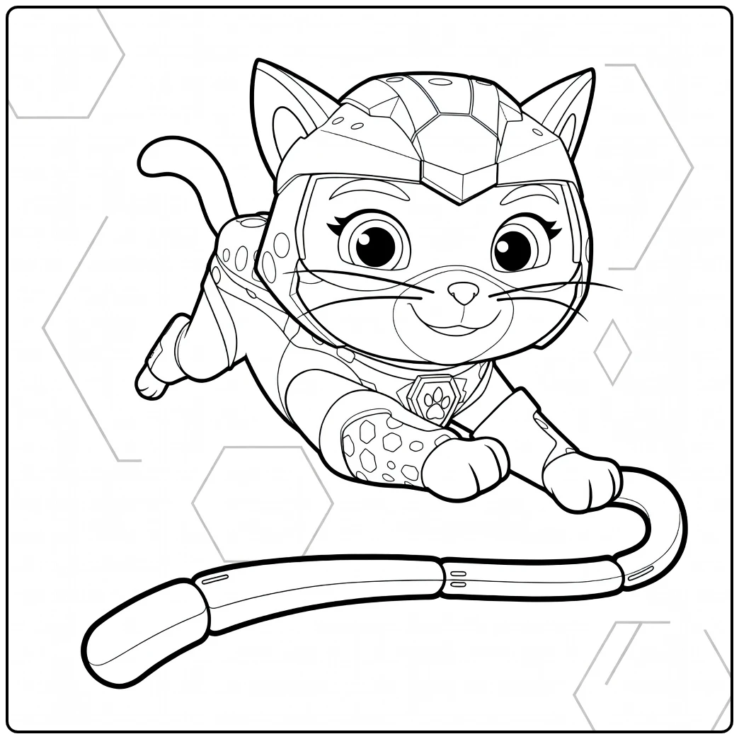 Springende kat in harnas met helm en uitgestrekte poten Shade Paw Patrol Kleurplaat