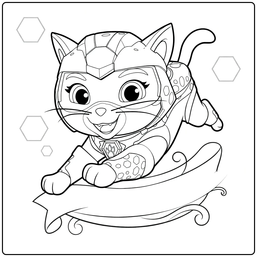Dynamische sprong van een kat in paars pak shade paw patrol kleurplaat