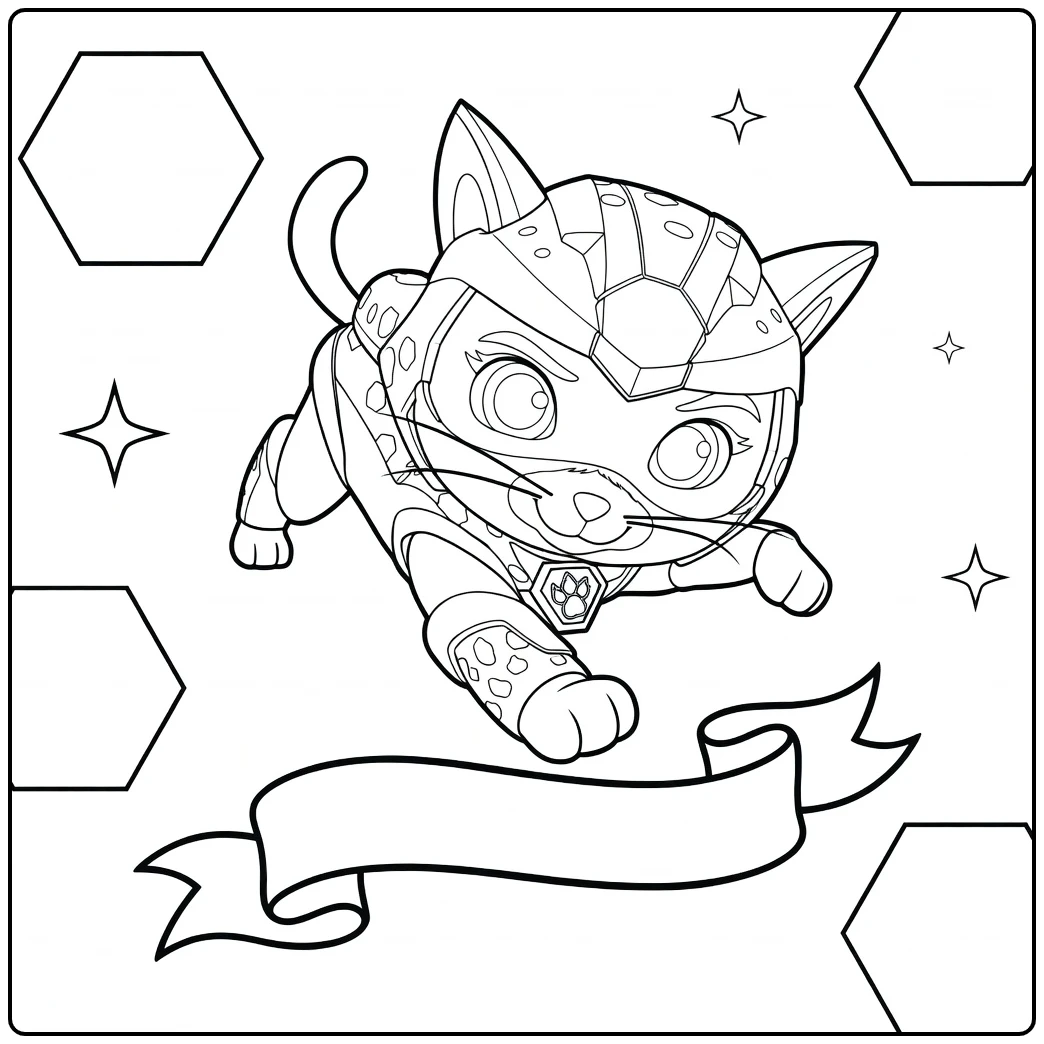 Springende antropomorfe kat met helm masker en staart shade paw patrol kleurplaat