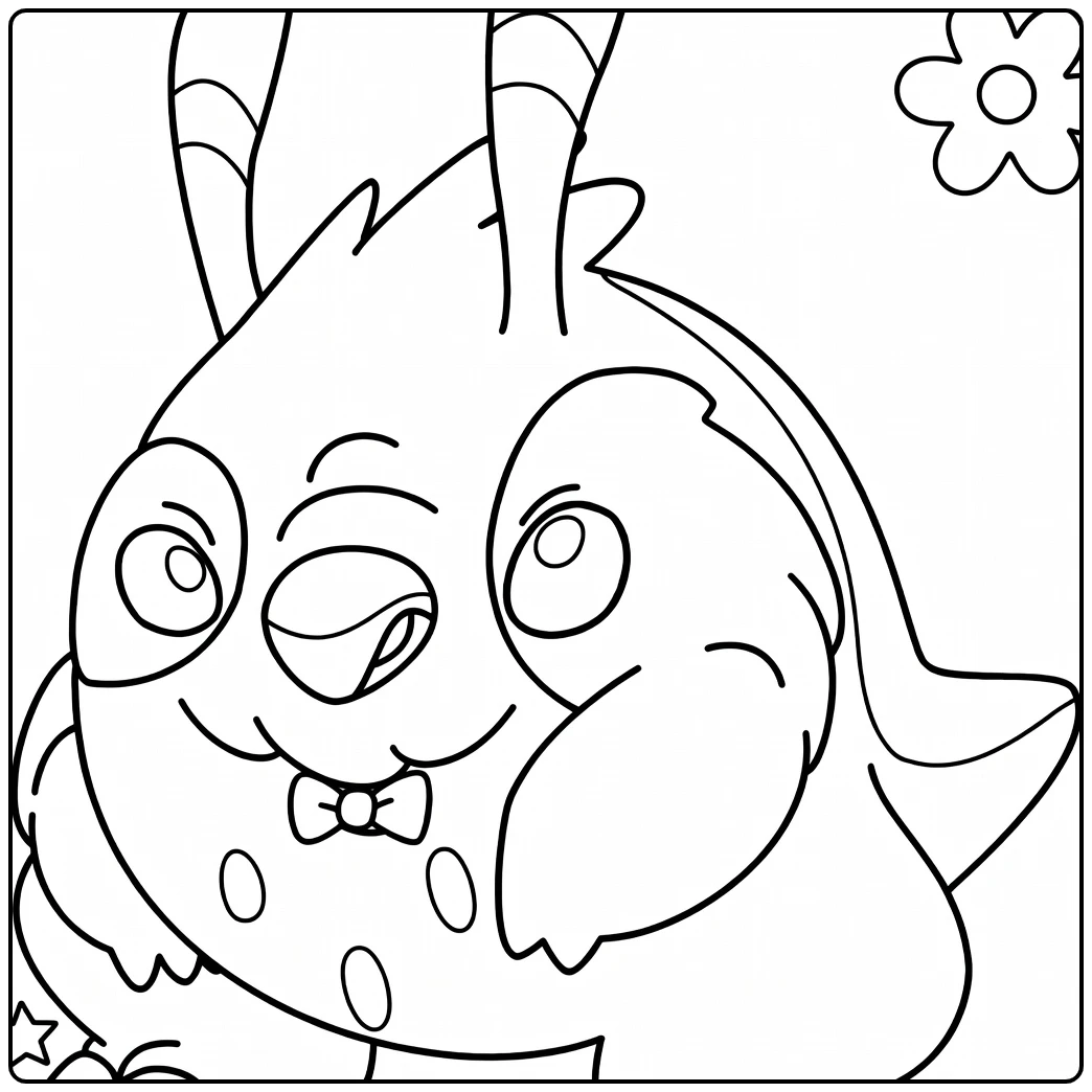 Lijntekening van een knipogende Stitch met antennes en bruine vlekken op Stitch Experimenten Kleurplaat