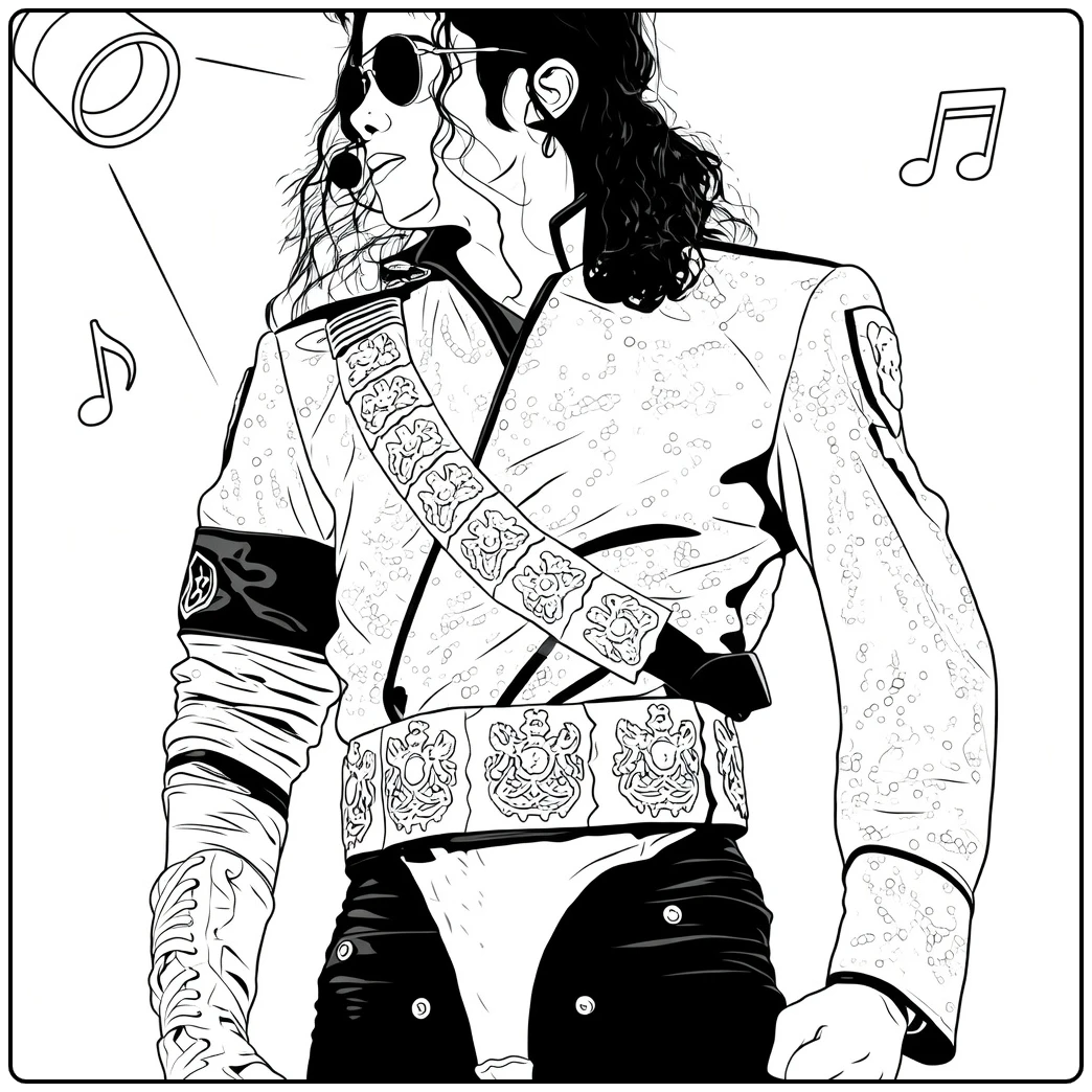 michael jackson kleurplaat van een zanger met golvend haar zonnebril en headset