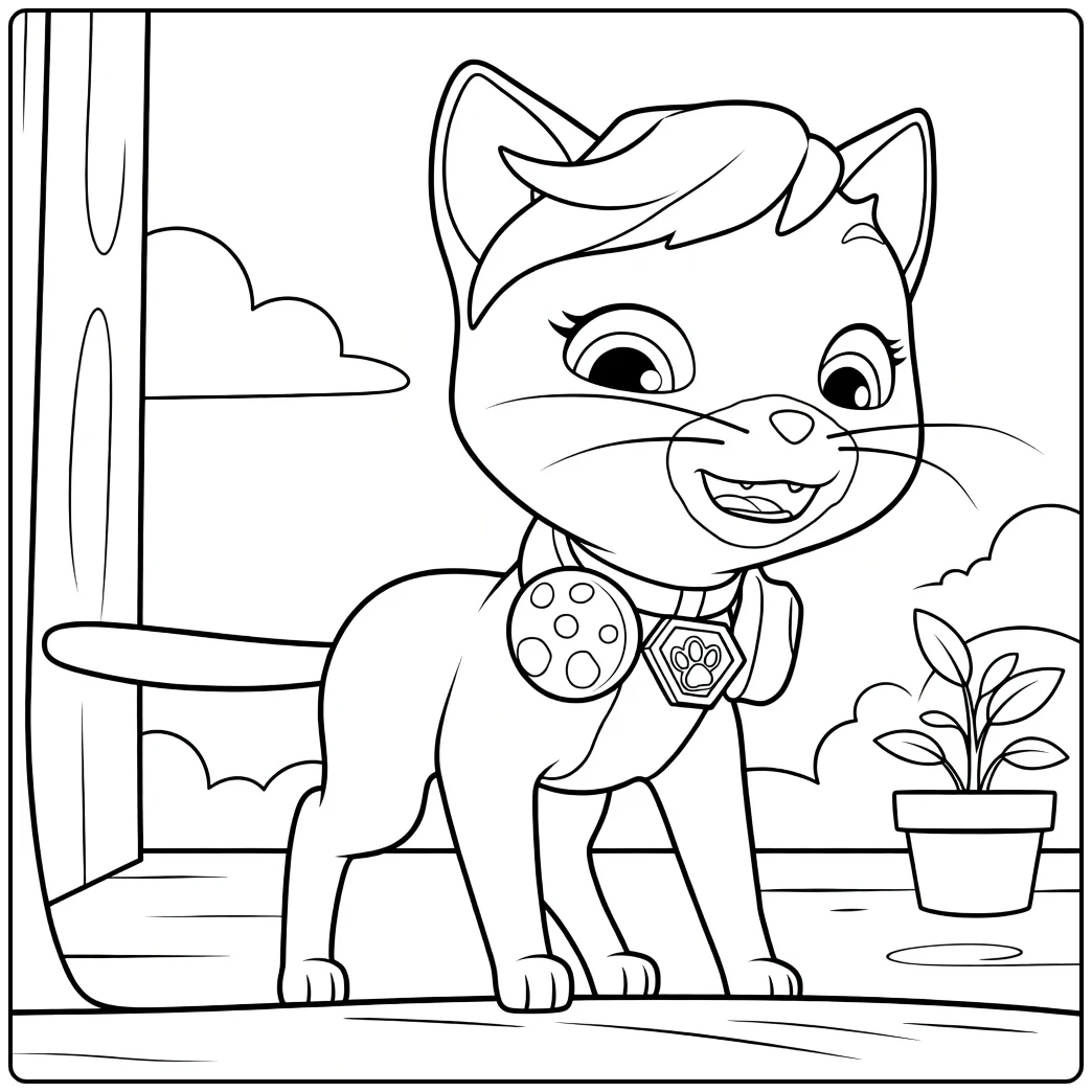 Zwarte kat met paarse kraag en groene ogen shade paw patrol kleurplaat